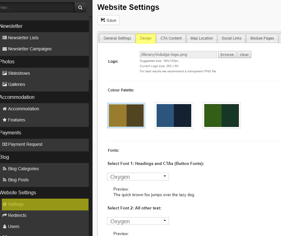 Design tab