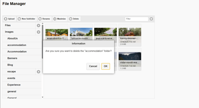 Pop-up window when no file of subfolder has been selected