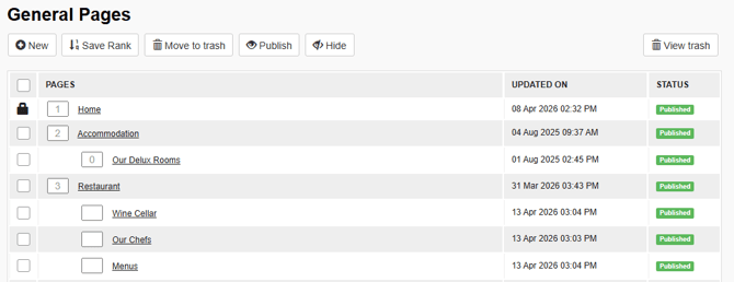 Multiple Child Pages within the General Pages Menu