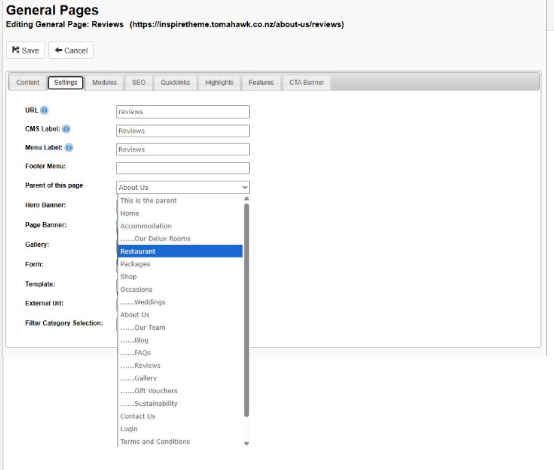 Setting a new Parent Page for a Child Page