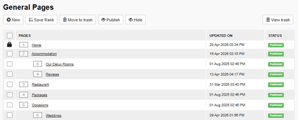 General Pages Menu in the CMS