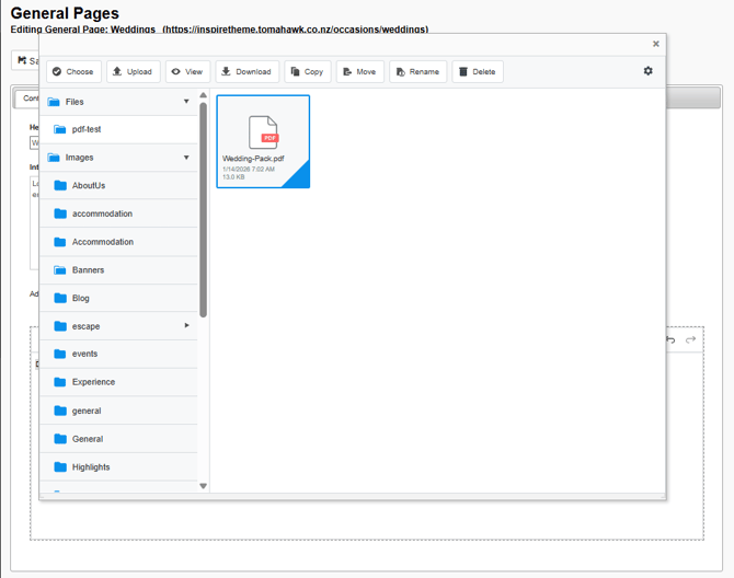 Selecting the folder icon will open File Manager