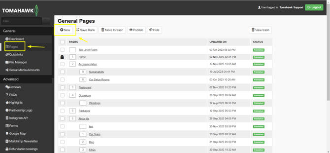 General Pages menu within the Netzone CMS