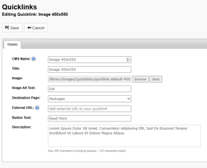 The Quicklinks module within the CMS