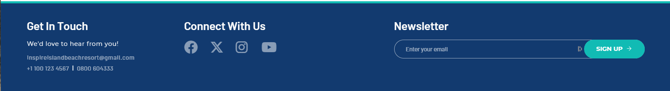 Example of a footer with social media icons set to display