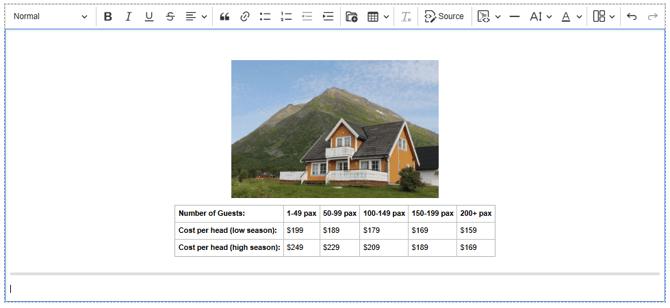 Formatting options to ass an image, table, or line within the Rich Text Editor of a General Page